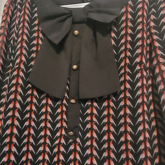 Max C London Long sleeve dress size S Abstract bird design with long black bow - Picture 5 of 14